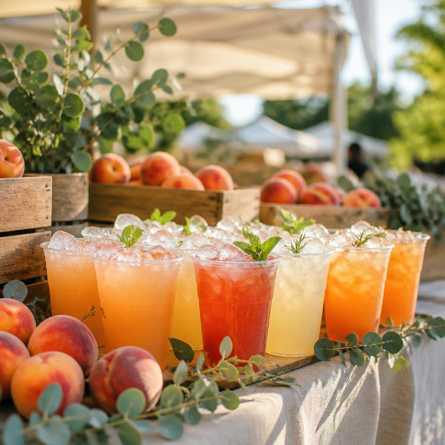 Sacred Tea beverages at a sunny farmers market table